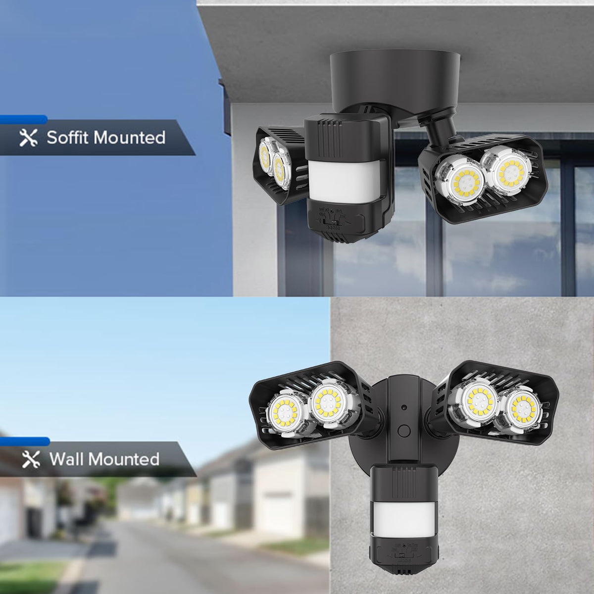 SANSI four modes control: AUTO, Dusk-to-Dawn, On-Time, Test options.