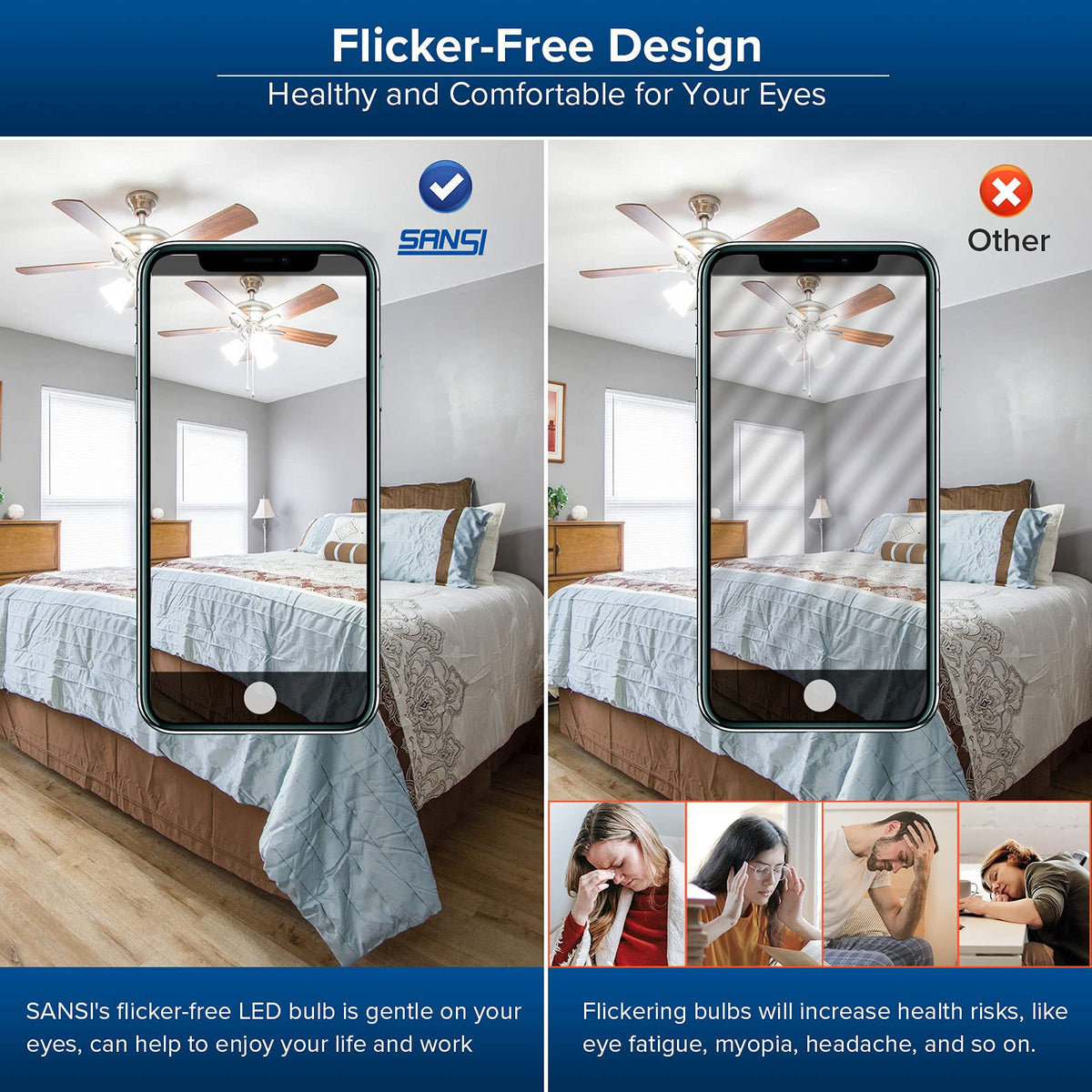 SANSI flicker-free dimming for comfortable, smooth lighting during work or relaxation.