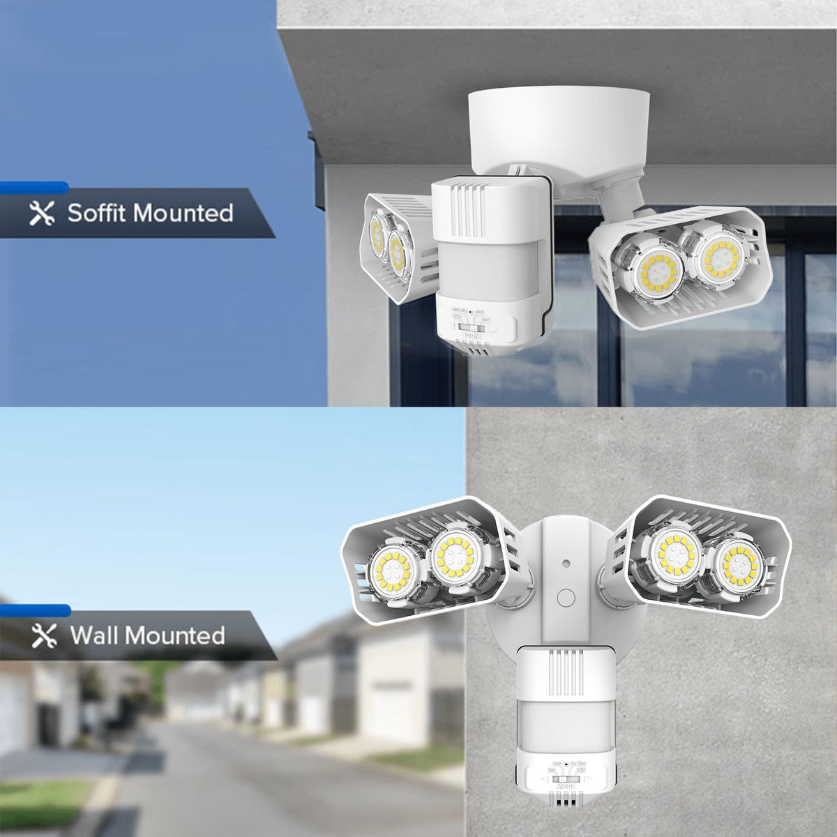 SANSI LED flood light installation near garage or patio for visibility