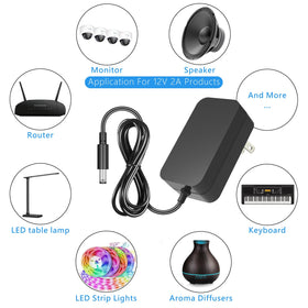 SANSUN 12V 2A output powers LEDs and cameras.