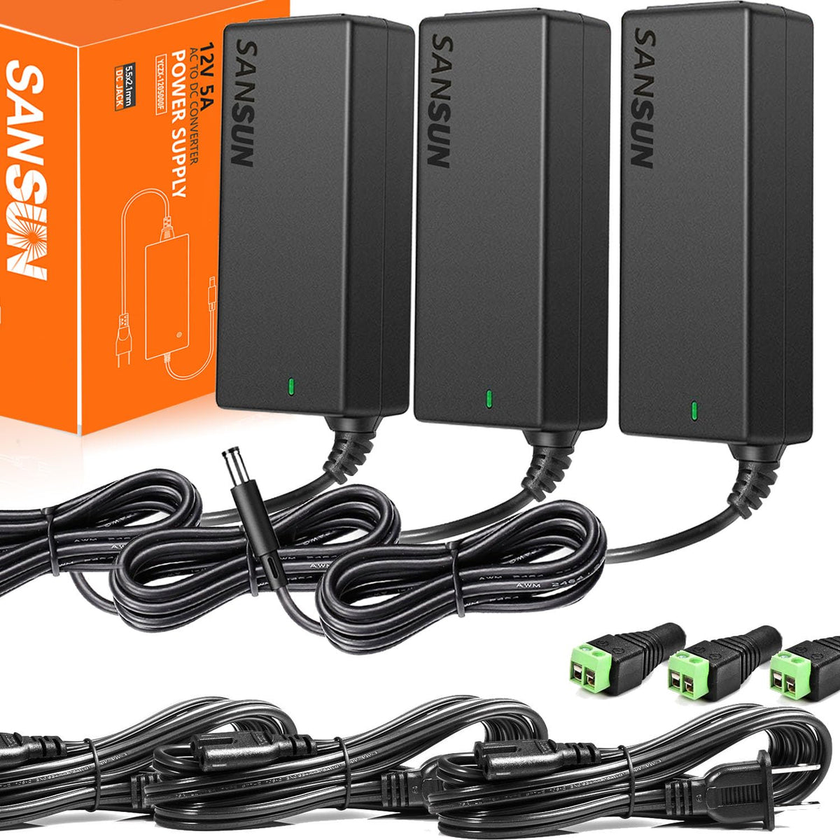 Sansun 12V 5A power supply front view for reliable LED strip operation