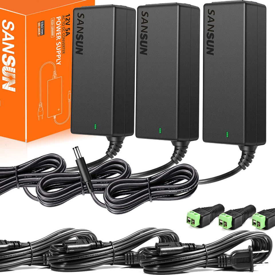 Sansun 12V 5A power supply front view for reliable LED strip operation