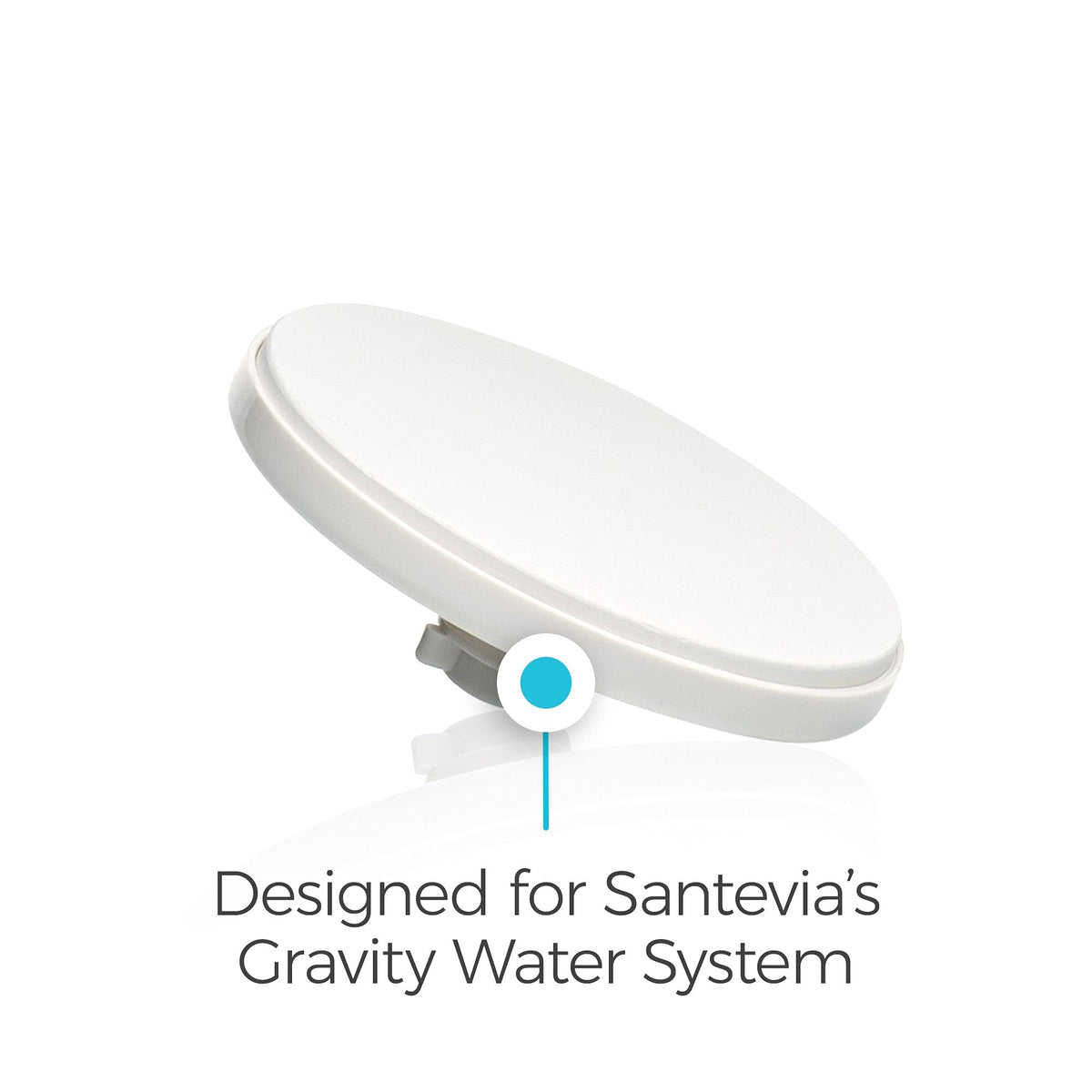 Gravity setup with Santevia filter showing long-contact filtration capability.