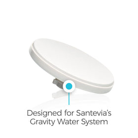 Gravity setup with Santevia filter showing long-contact filtration capability.