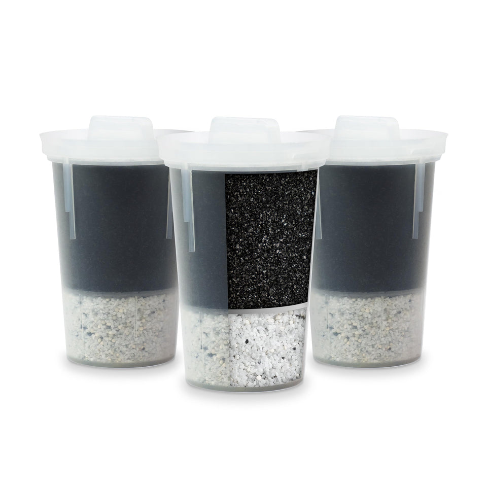 Santevia MINA pitcher filter pack close-up showing mineralized water filtration.