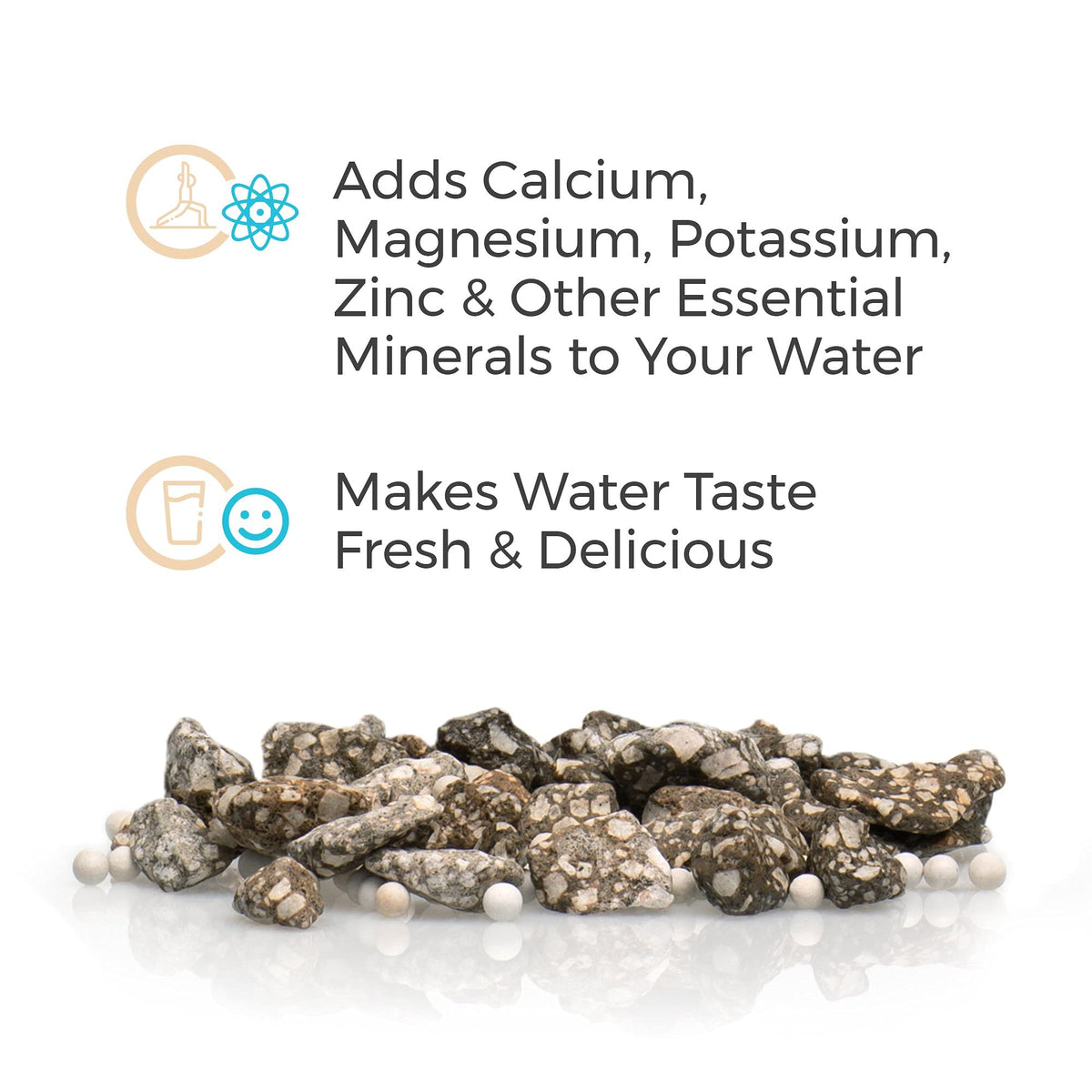 Santevia Mineral Stones releasing minerals into water for balanced, refreshing taste.