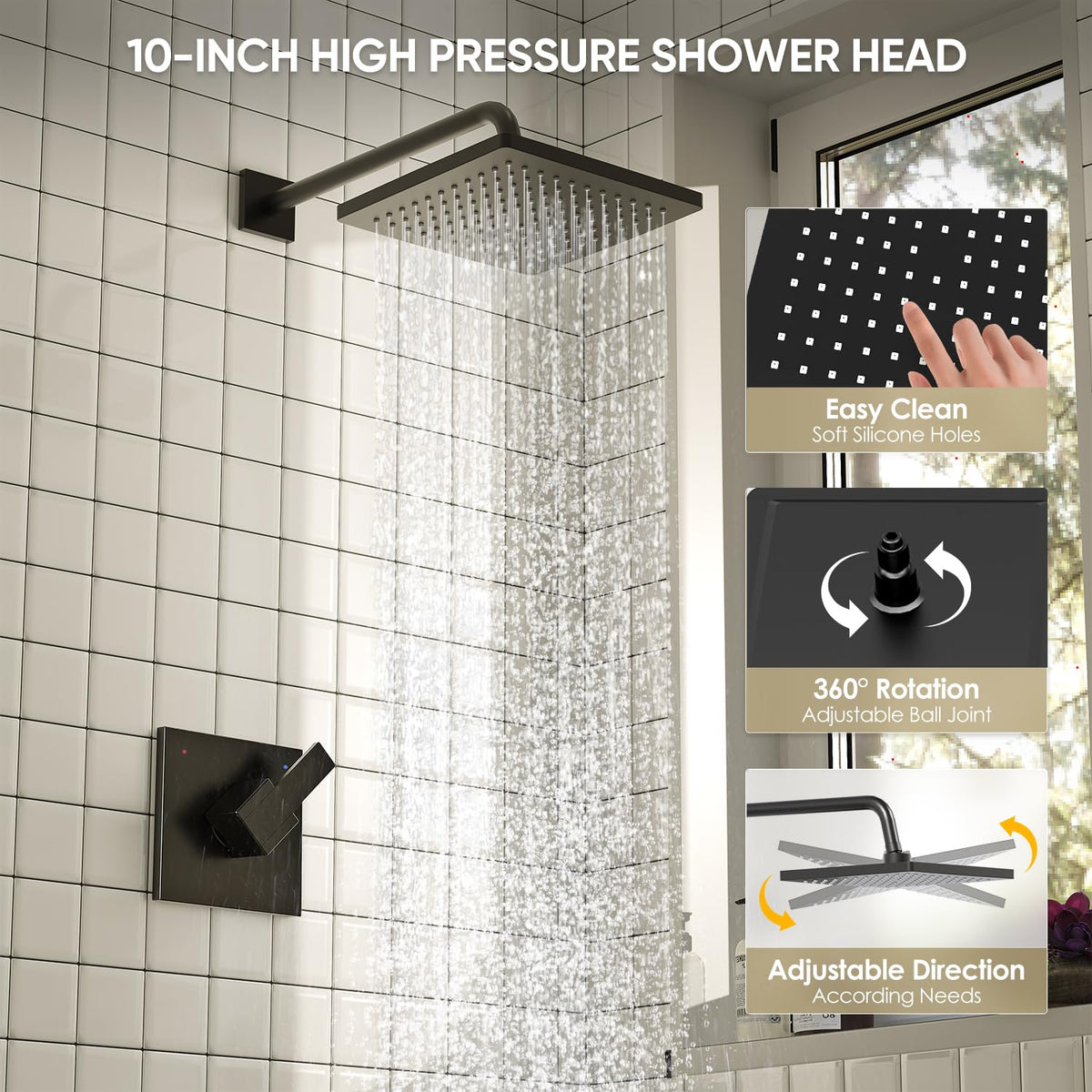 SANTONIC 10-inch rainfall shower head delivers broad coverage