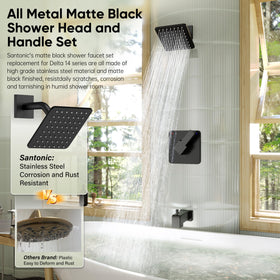 SANTONIC Delta 14 tub spout with diverter enables quick bath or shower mode.