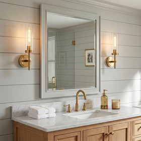 SANTOSTOCK brushed-brass wall sconce finish adds warm ambient vanity lighting
