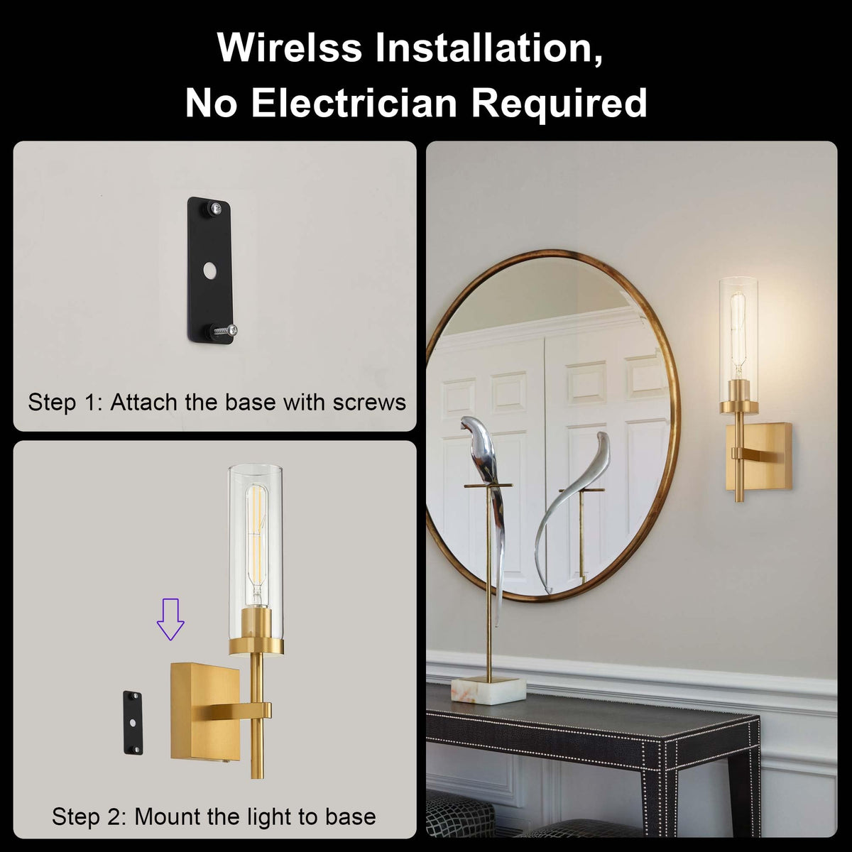 Two Edison LED bulbs included with SantoStock sconce for efficient lighting
