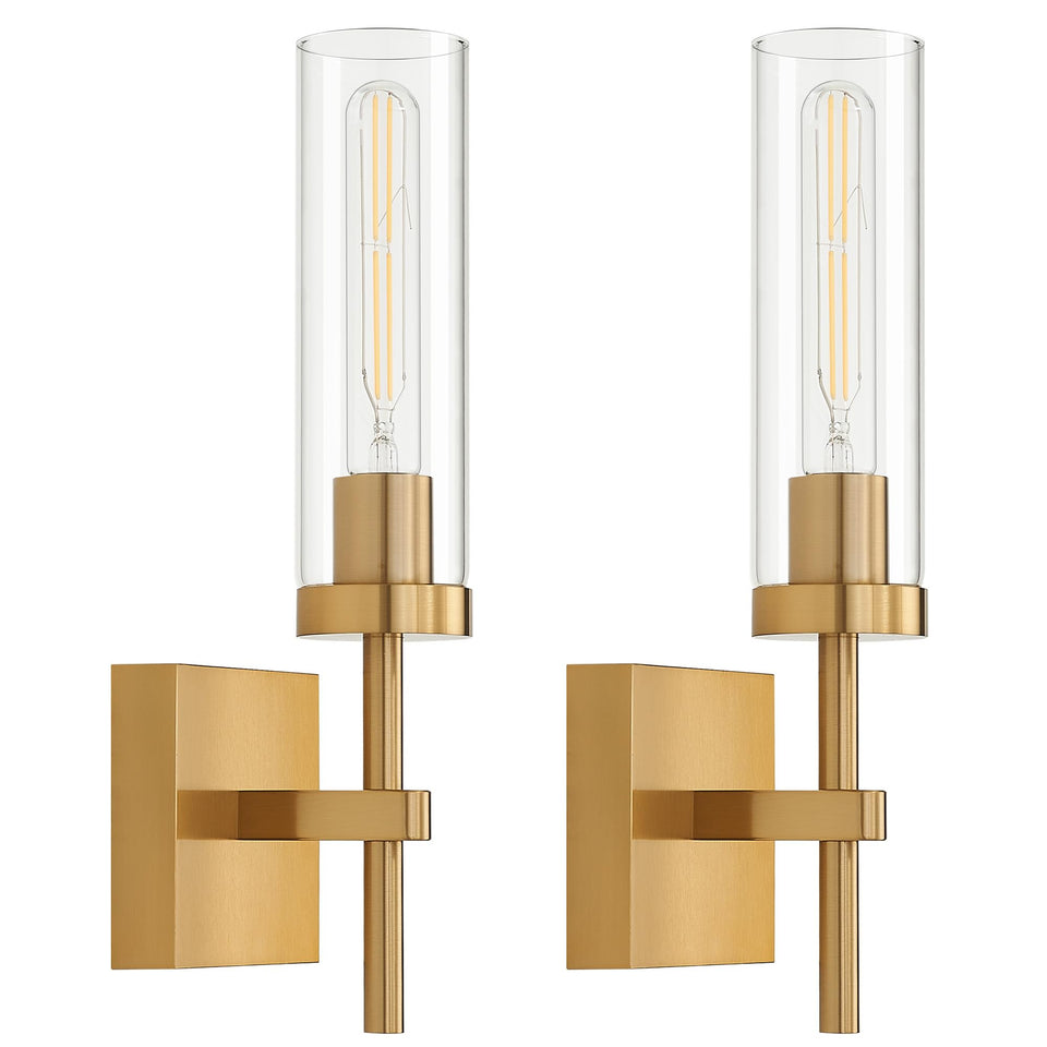 SantoStock Gold battery wall sconce front view with warm glow for cozy ambiance