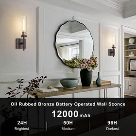 Living room setup showing SANTOSTOCK sconce with remote for ambient brightness