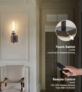 Close-up of touch switch on SANTOSTOCK sconce enabling easy brightness control