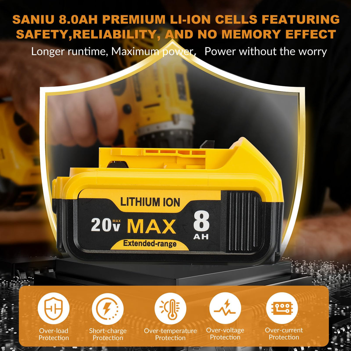 SANIU 20V battery compatible with DCB201 and DCB206 series.