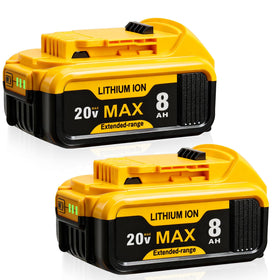SANIU 2-pack 8.0Ah battery front view, compatible with Dewalt 20V tools.