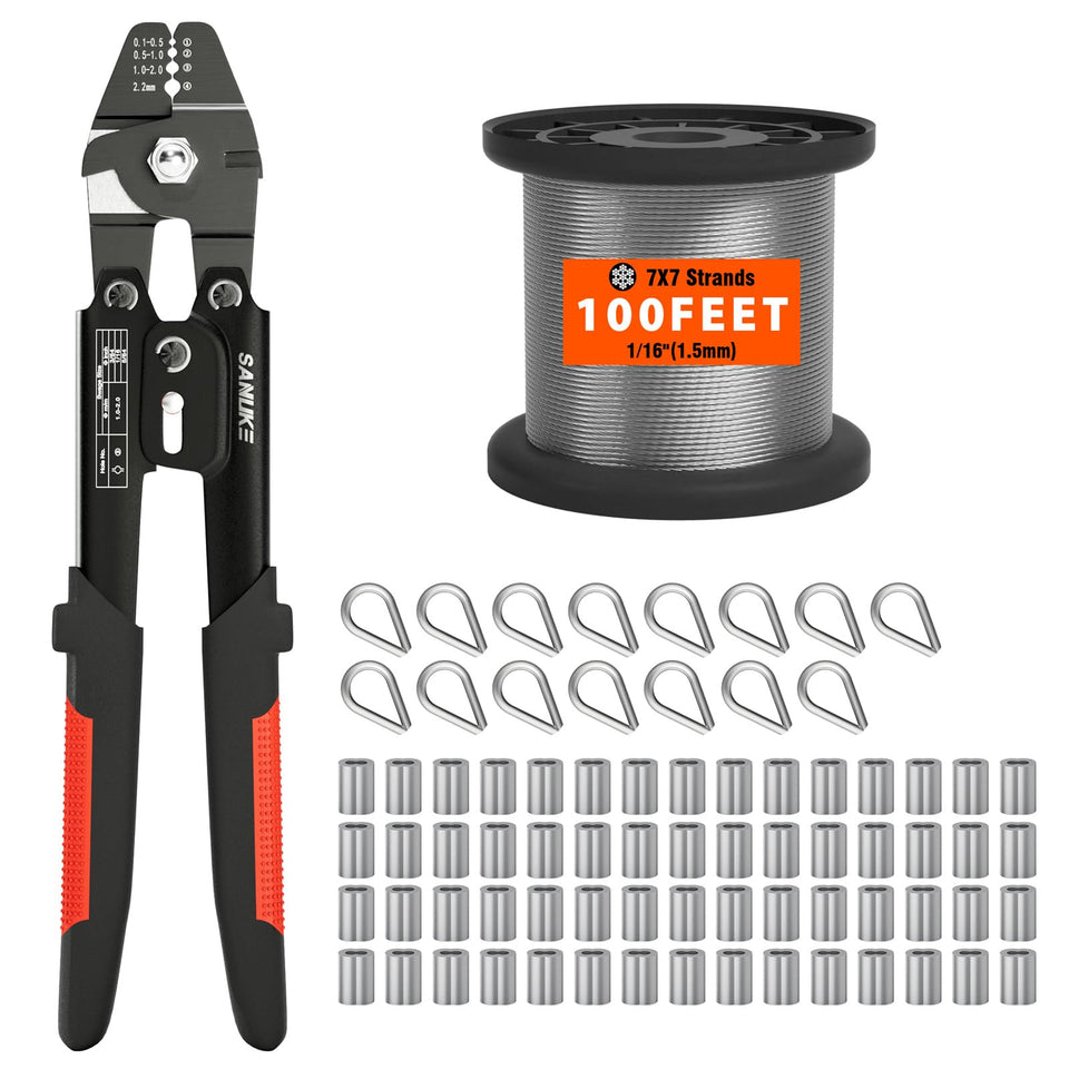 Sanuke wire rope crimp kit cable roll 100ft for durable outdoor projects.