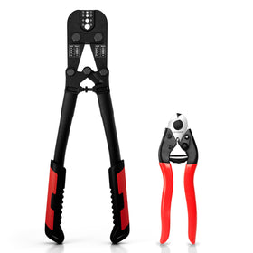 Sanuke wire rope crimper kit showing swaging range for copper sleeves.