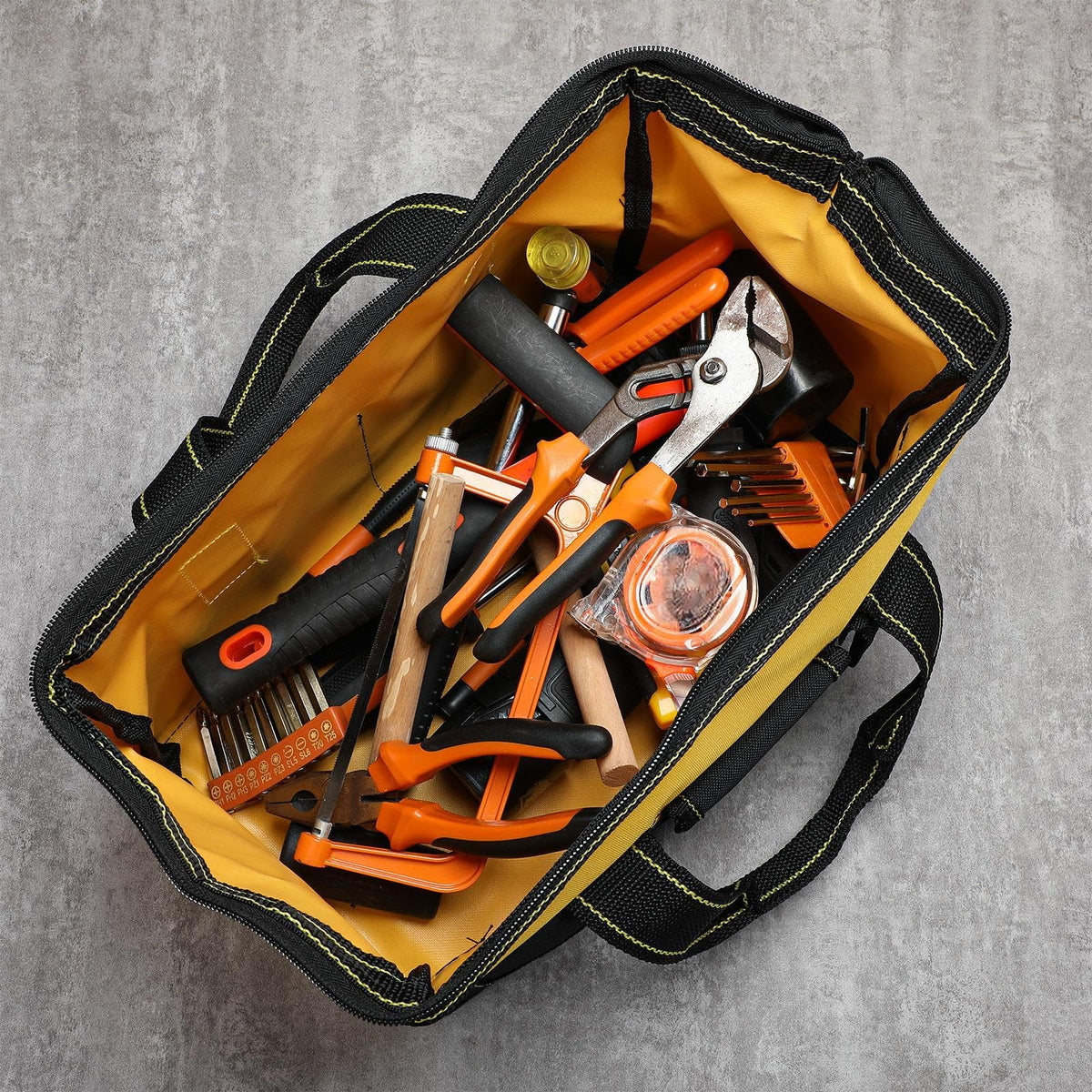 Sanwuta 13-inch tool bag with side pockets keeps small parts neatly organized.