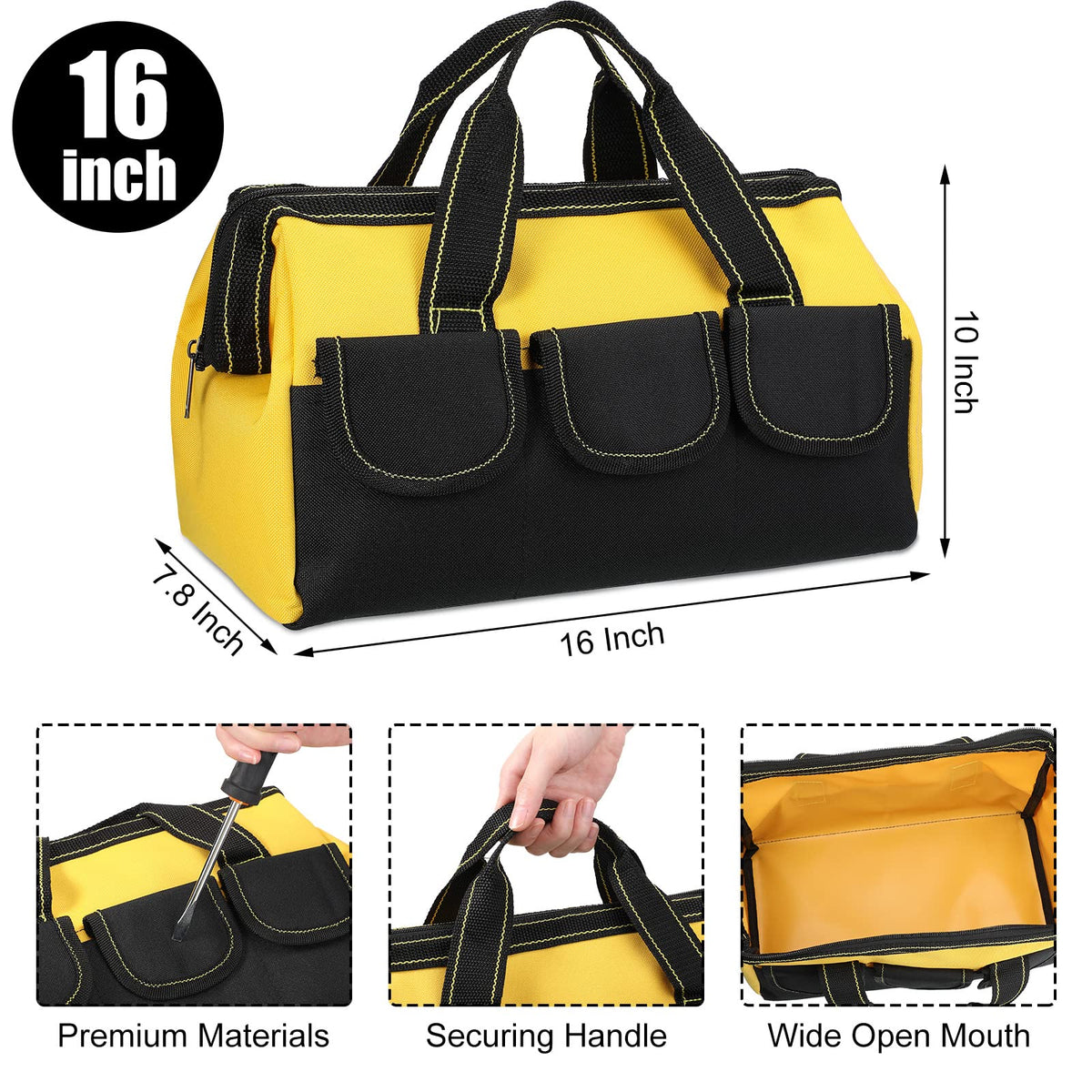 Sanwuta red 3-pack tool bag with sturdy bottom for heavy tools.