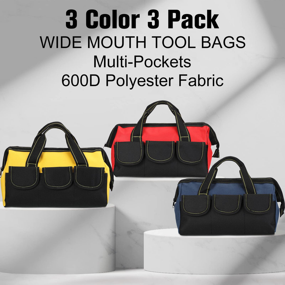 Sanwuta yellow 3-pack tool bag with easy-access pockets.