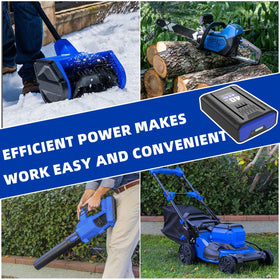 SAPBJ 40V battery powering a lawn mower and garden tools