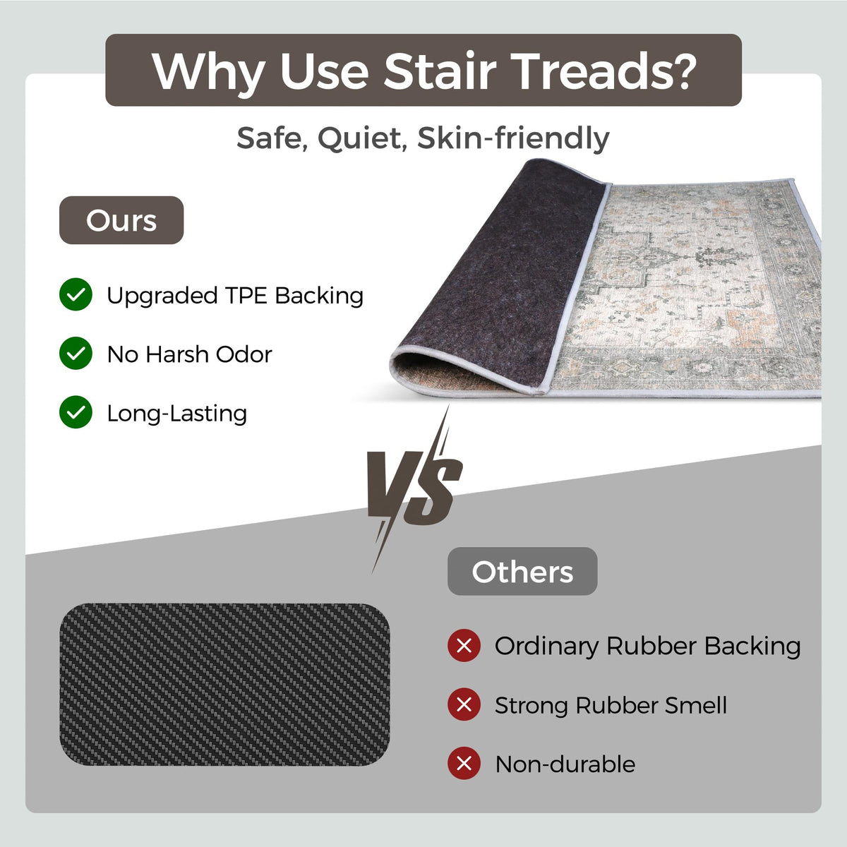 Sarben noise-reducing rug on stairs supports quieter steps