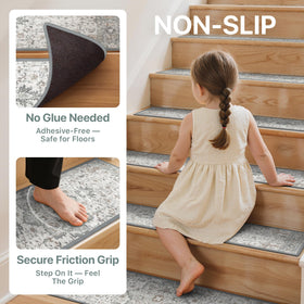Easy peel-and-stick installation shown with Sarben stair treads