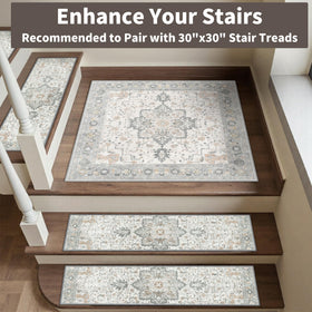 Taupe floral pattern on Sarben stair treads visible on stairs