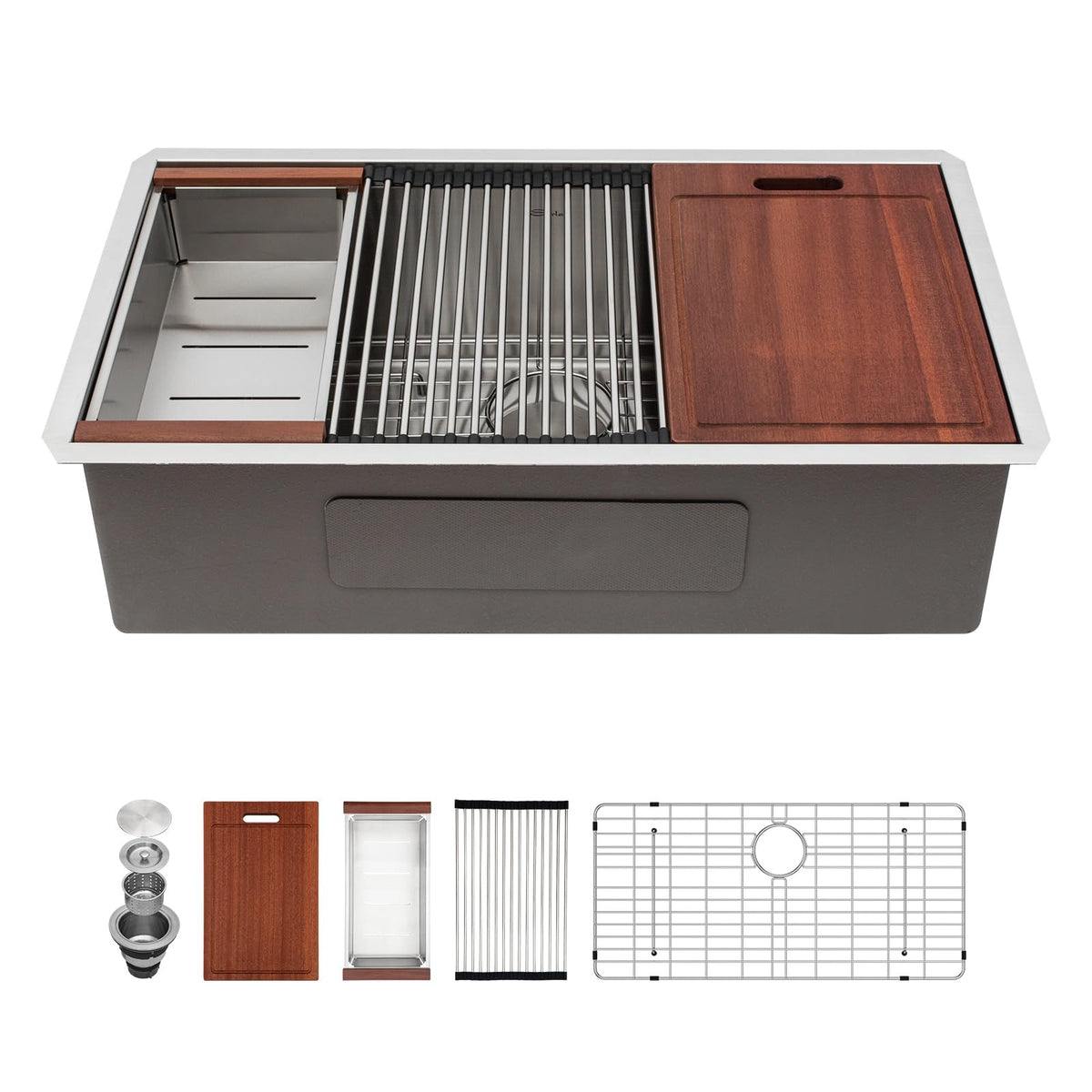 Sarlai 33-Inch undermount sink with front and back ledges for streamlined prep.