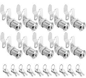 Sartatue cam lock 1-1/8 inch body on metal panel for secure cabinets.