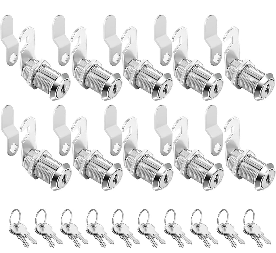 Sartatue cam lock 1-1/8 inch body on metal panel for secure cabinets.