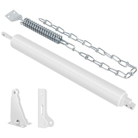 Sartatue storm door closer white body on exterior door; durable, rust-resistant.