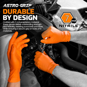 Illustration of chemical and puncture resistance features of SAS Astro-Grip gloves.