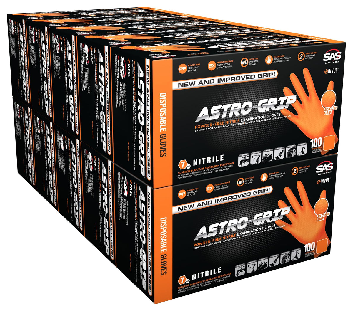 SAS Astro-Grip orange nitrile gloves with 7 mil thickness for strong grip on tools.