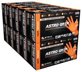 SAS Astro-Grip orange nitrile gloves with 7 mil thickness for strong grip on tools.