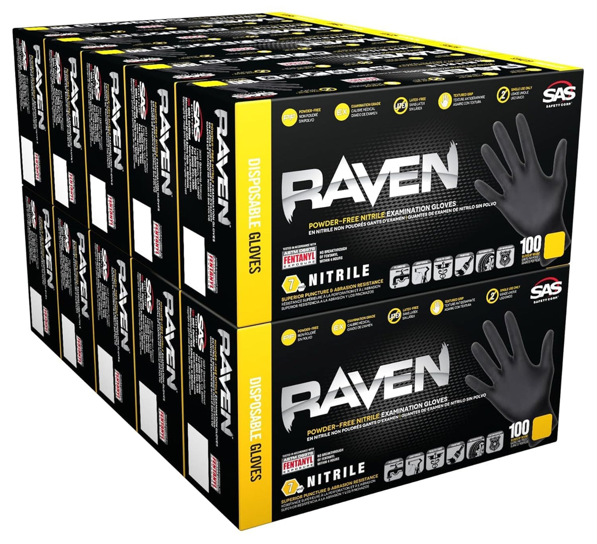 SAS RavenSafety black nitrile glove full view, 6 mil, powder-free for versatile tasks.