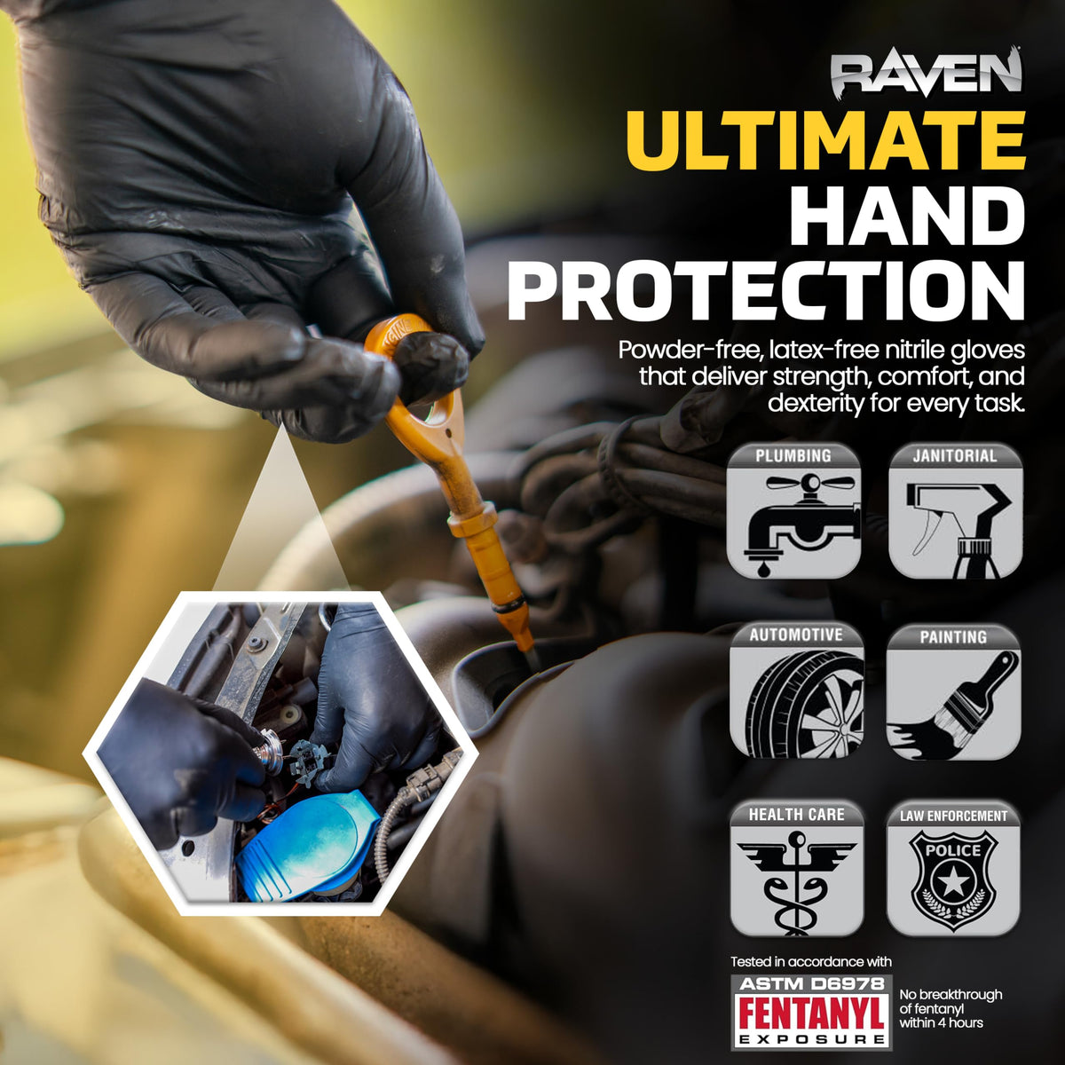 SAS Raven 7 mil black nitrile texture closeup highlights grip and durable surface