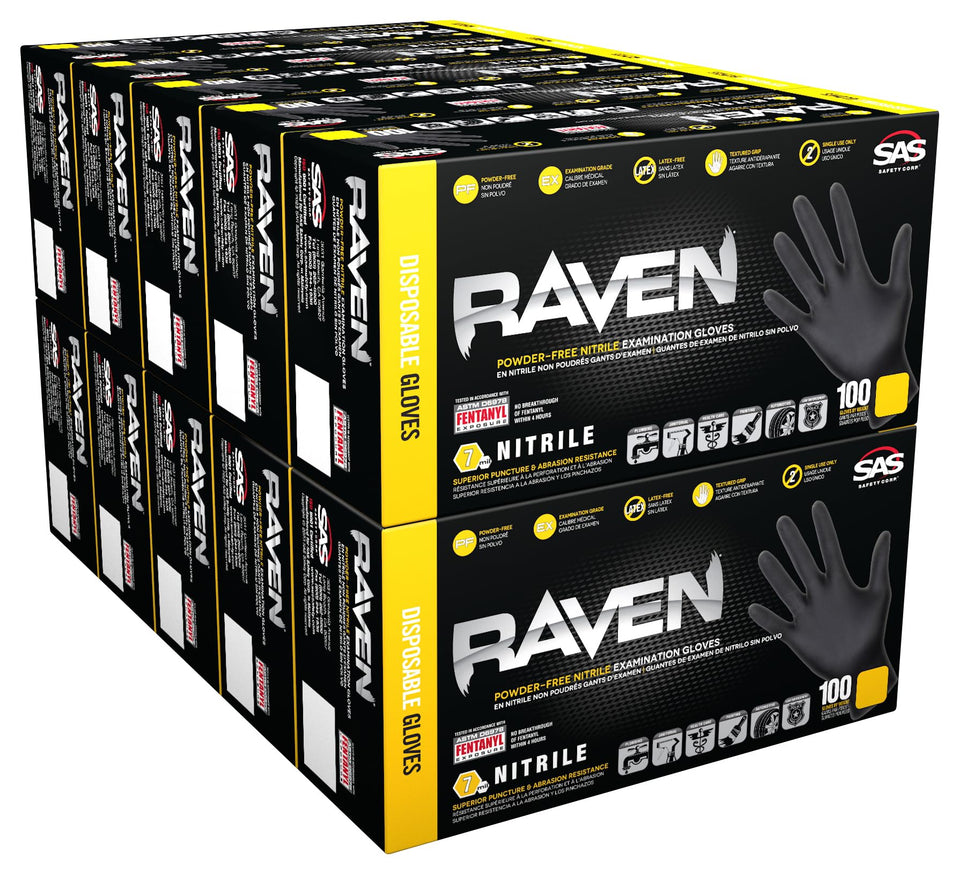 SAS Raven powder-free nitrile gloves with a beaded cuff for easy donning and protection.