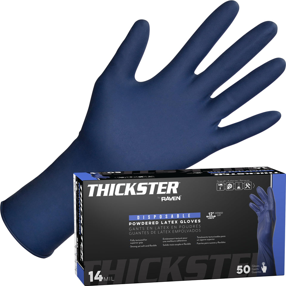 SAS Thickster powdered latex gloves with textured palm for precise handling.