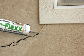 Sashco MorFlexx stucco repair beige application for exterior wall sealing