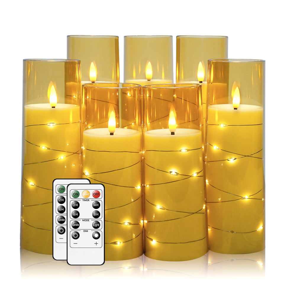Sasigeiaa flameless candles with embedded star string glow softly on table settings.