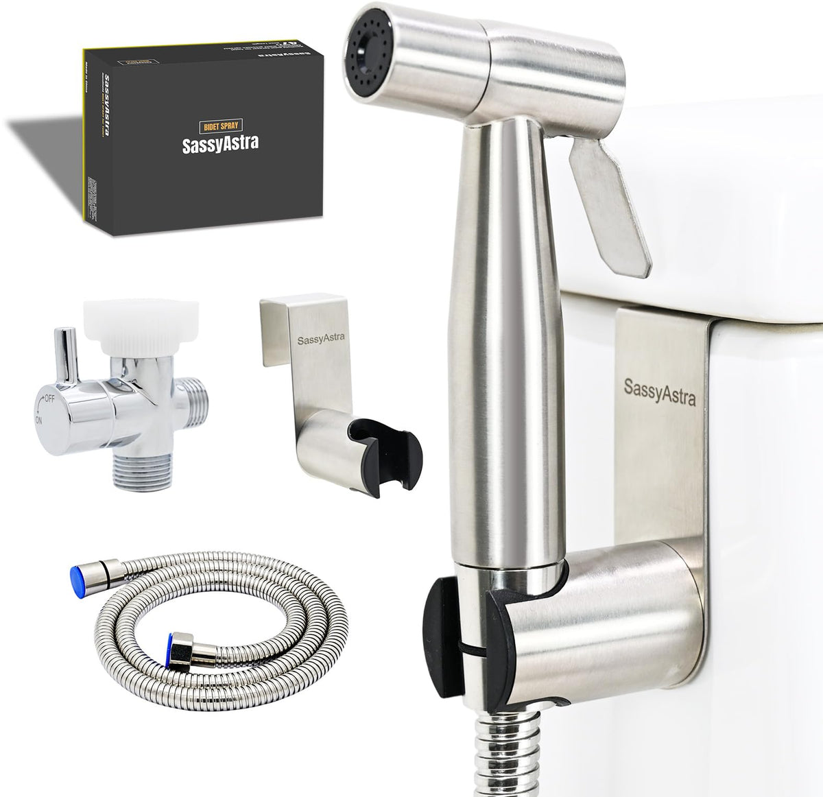SassyAstra bidet sprayer hose assembly for quick, durable bathroom upgrade.
