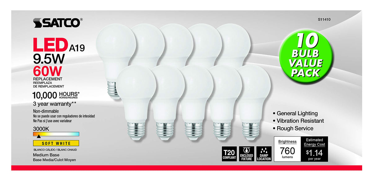 Satco S11410 bulb in lamp delivering steady 3000K illumination.