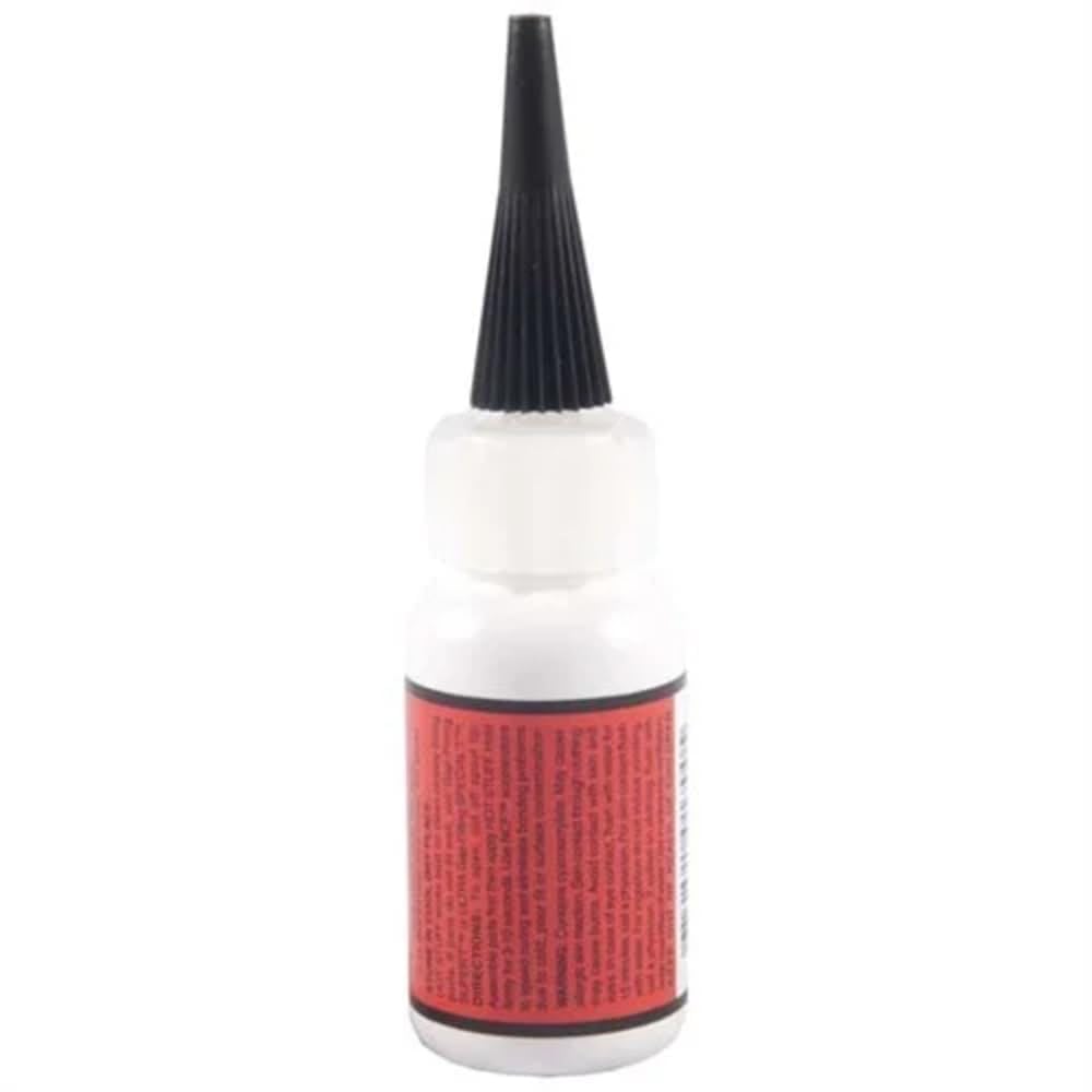 Satellite City Hot Stuff Thin CA Glue cap close-up shows precise bonding on tight joints