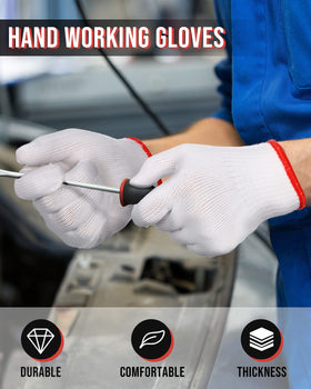 SATINIOR white polyester knit gloves close-up highlighting breathable fabric.