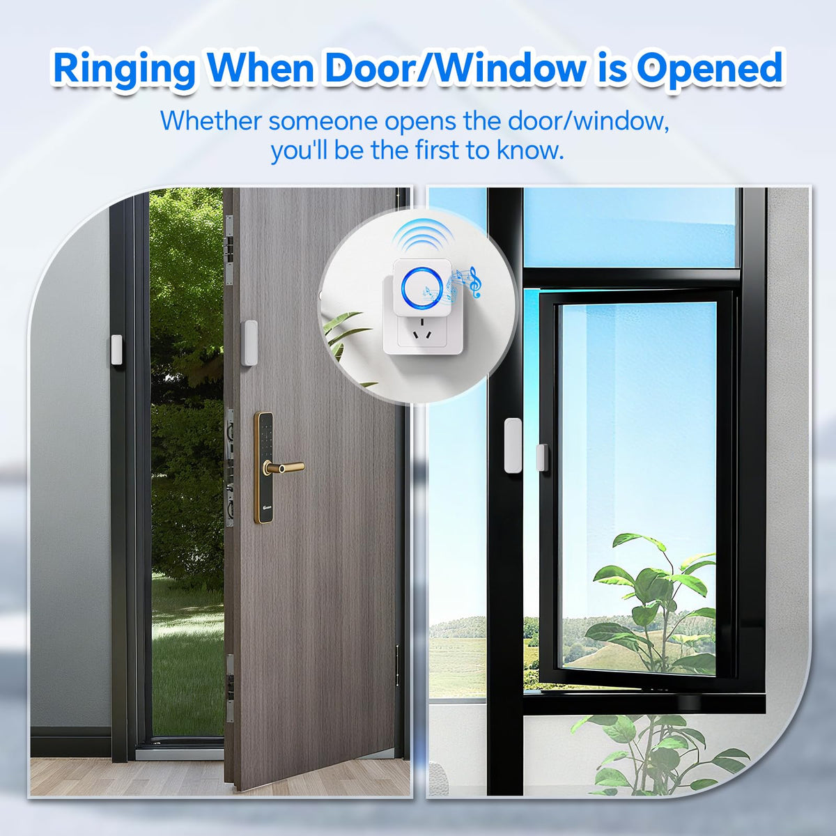 Satisure door chime sensor with adhesive mount enables easy door installation.