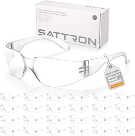 SATTRON 24-pack packaging of clear safety glasses, ready for bulk orders.