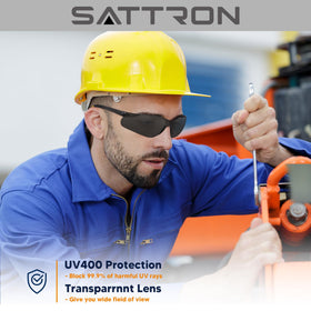 SATTRON tinted safety glasses wraparound side view for secure fit and visibility