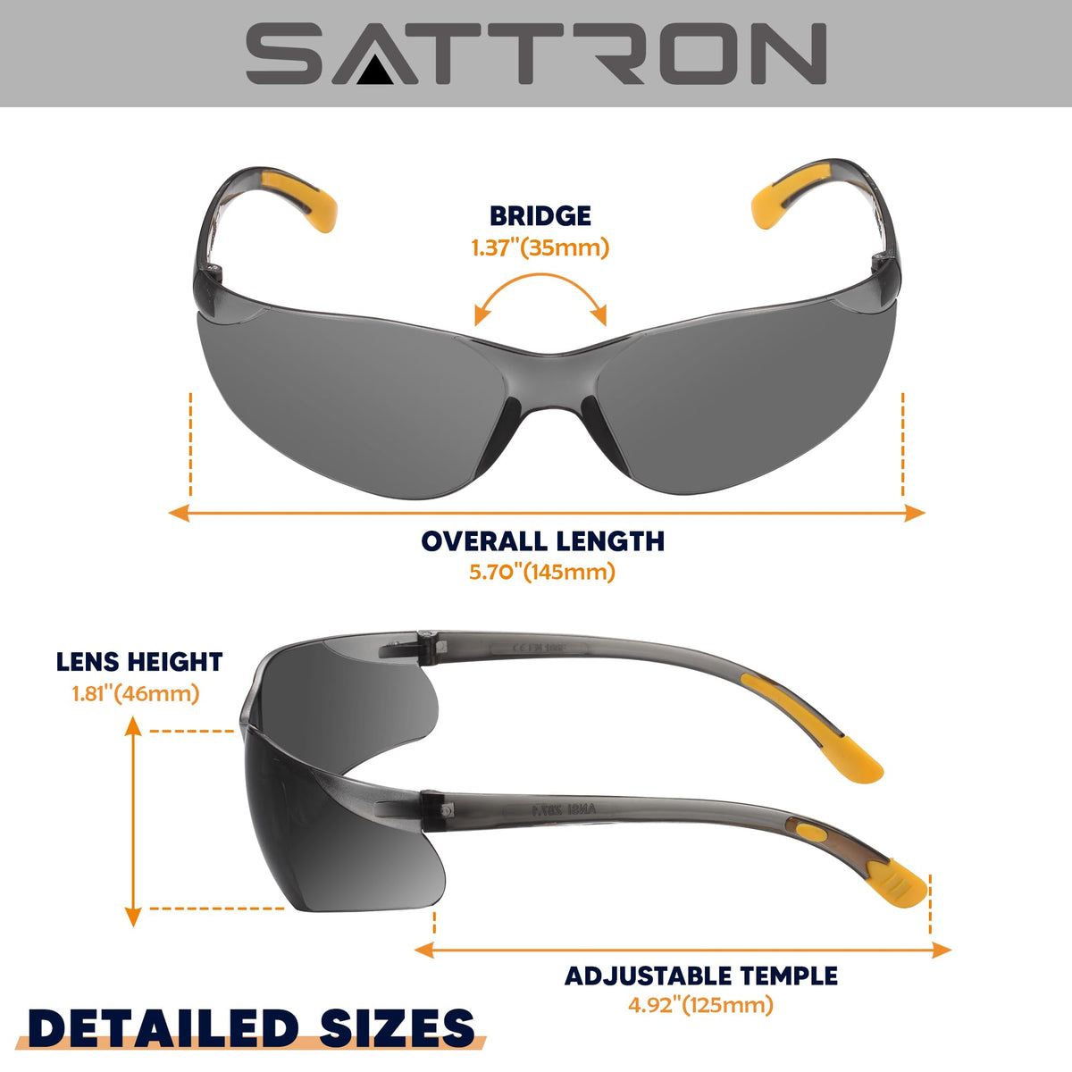 SATTRON lightweight safety glasses weighing 0.8 oz for all day comfort