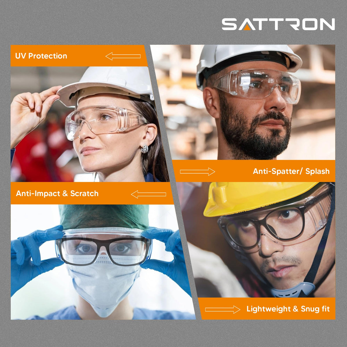 SATTRON wide-vision protective eyewear ideal for outdoor or workshop tasks